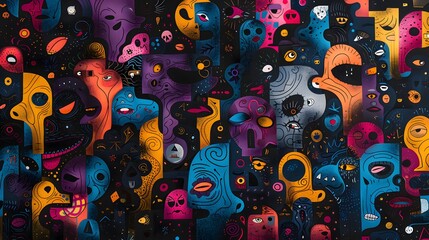 A background filled with abstract doodles that subtly reveal hidden faces or figures upon closer inspection