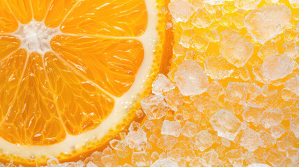 Texture of ice and frozen oranges background