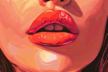 Close up of a woman's face with a striking red lip. Ideal for beauty and fashion concepts