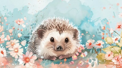 Cute watercolor cartoon hedgehog. forest animal illustration.