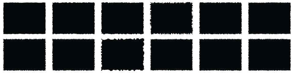 Obraz premium Torn paper frames with rough edges vector set. Black square shapes with ripped jagged borders on white background. Vintage grunge boxes for collage, text, banner, sticker design.eps 10