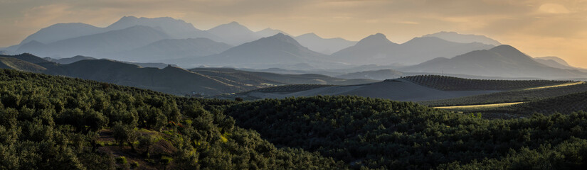 silhouette of the Sierra Nevada National Park from Toya castle, Jaén province, Andalusia, Spain