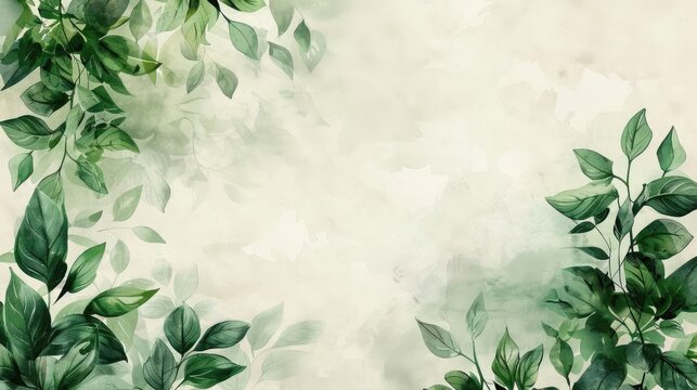 Minimalist herbthemed wallpaper with a clean design of floating basil and parsley leaves in soft watercolor tones, offering a large blank mockup space for personalization