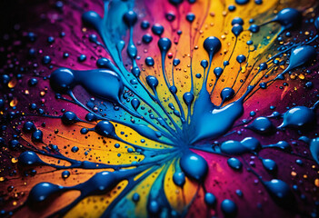 Colorful Ink Splash Abstract Background with Vibrant Paint Droplets and Swirls - Concept for creativity and art
