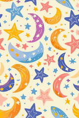 A seamless pattern with stars and moons.