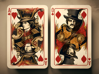 Illlustrated vintage style playing cards, vintage style A card from card deck, card deck