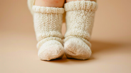 A baby wearing white socks and a sweater.