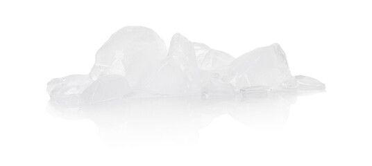 Pieces of clear ice isolated on white