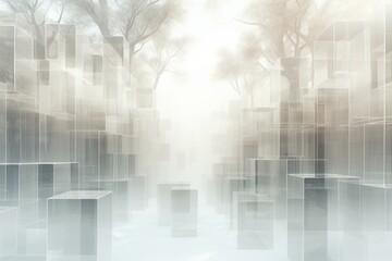 Obraz premium Ethereal digital artwork of a misty cityscape blending with nature's silhouette