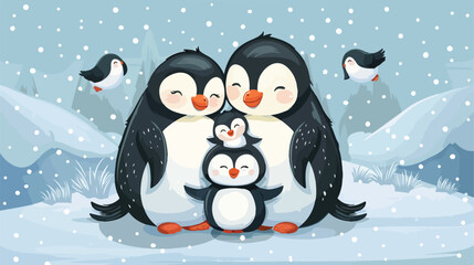 happy penguin family cartoon vector Vector style vector