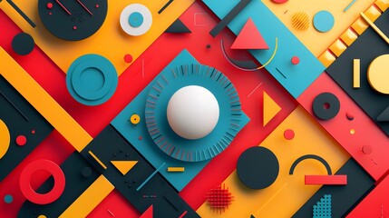 Obraz premium A background showcasing geometric shapes like triangles, squares, and circles, playfully overlapping and interacting in a vibrant color scheme