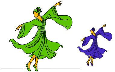Illustration with dancing Indian woman dancing in traditional Indian style