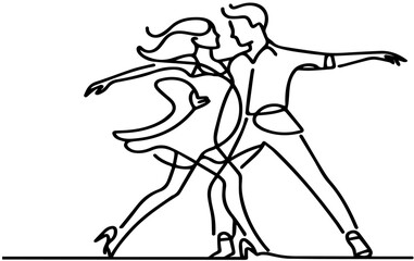 A couple is dancing one line continuous vector illustration. Concept of dance banner. Line art, outline hand draw illustration