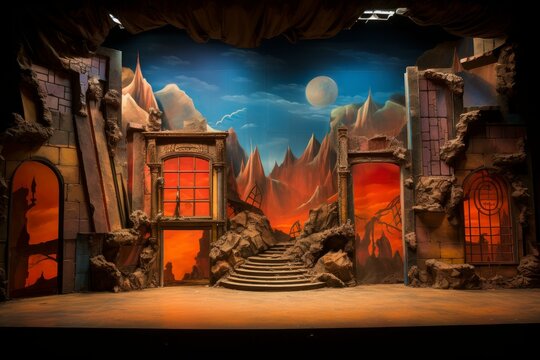 Theatrical stage backdrop. Old vintage opera scene with velvet curtains. Generate ai