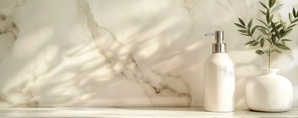 Marble bathroom counter with soap dispenser