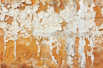 Texture of old rustic wall covered with yellow stucco plaster
