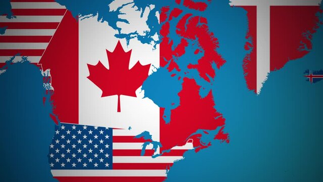 Canada with flag country nation outline world map motion graphics animation