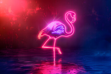 Flamingo bird with futuristic technology. Colors neon background.