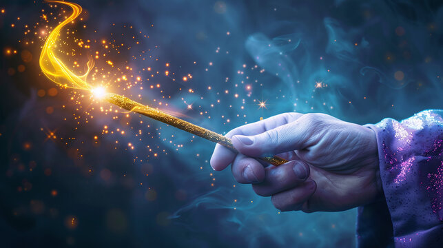 close-up of magician hand holding magic wand