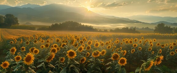 Fototapeta premium Sunflower field harvest sunflower oil