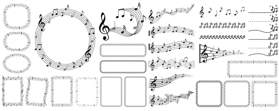 set of music note frame and line divider