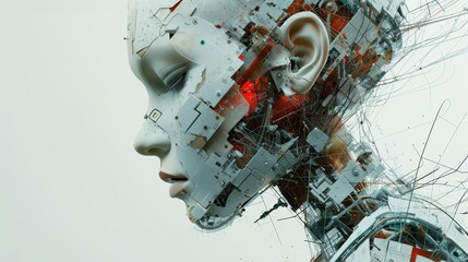 Fototapeta premium striking visual narrative that intertwines Wide-angle view Biographical Stories and Robotic Advancements Embrace the vibrancy of mixed media to encapsulate the diversity of human h