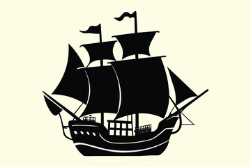 Pirate Ship vector illustration silhouette.