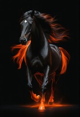 Black horse. Digital art. Decoration, images to print as a picture for wall decoration.