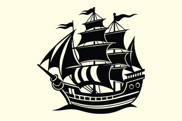 Pirate Ship vector illustration silhouette.