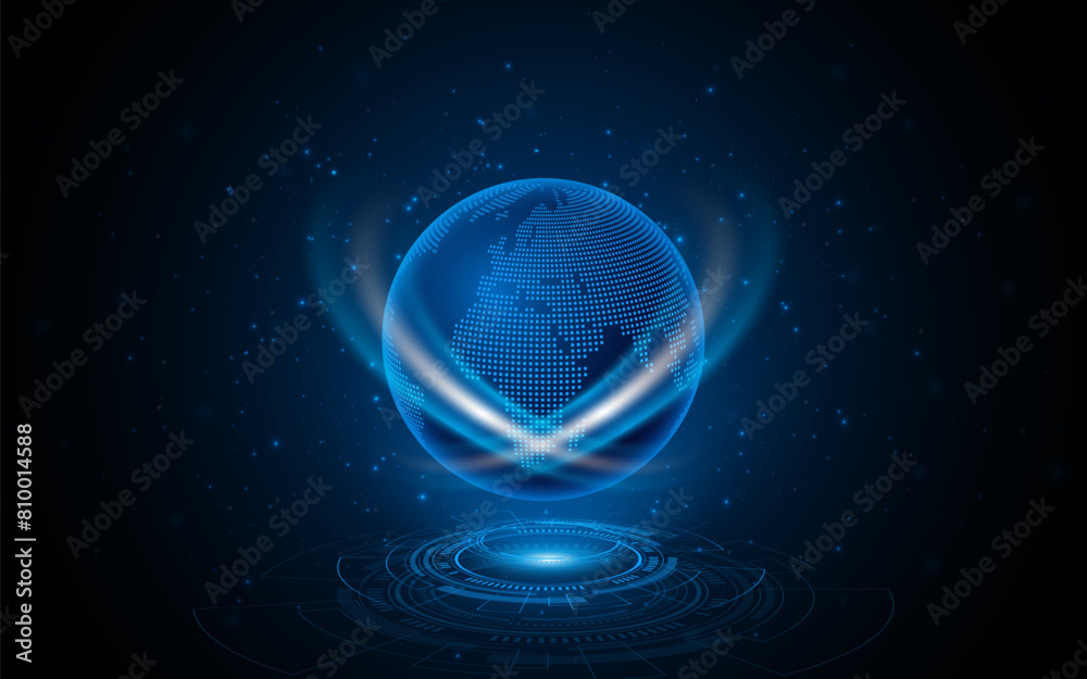 Fototapete Global connection network background. World map. High-speed internet technology concept or fast wireless data transmission. modern internet network connection technology background	