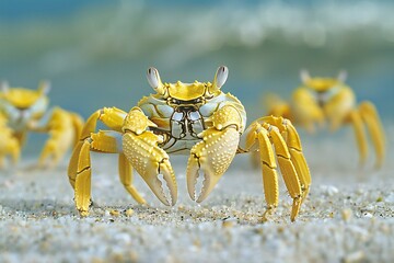 Yellow crab on the beach,   illustration,  Selective focus