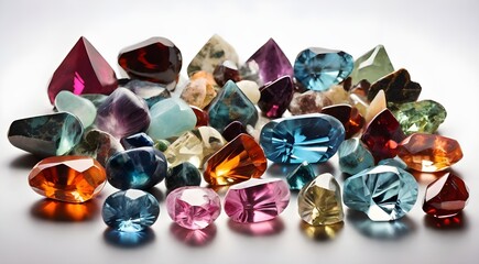 various polished gemstones with names isolated
