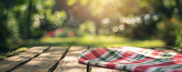 Summer picnic table with checkered cloth
