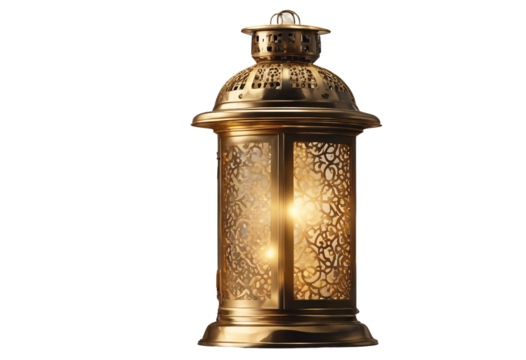 Old style traditional golden arabic lantern isolated on transparent background