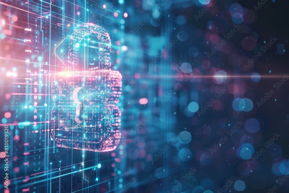 Poster a padlock displayed on a computer screen, suitable for cybersecurity concepts