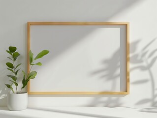 A white frame with a plant on it.