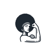 The Afro women. Black white vector illustration.