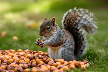 Obraz premium squirrel eating nut