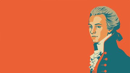 Stylized portrait of a historical figure in red and blue with a dramatic profile