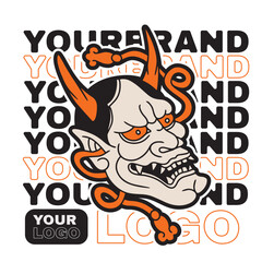 Japanese Demon Oni Mask Logo Design vector illustration	

