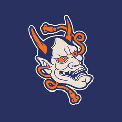 Japanese Demon Oni Mask Logo Design vector illustration	
