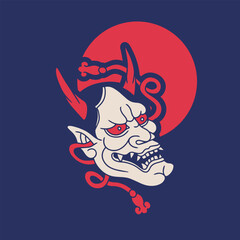 Japanese Demon Oni Mask Logo Design vector illustration	
