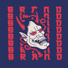Japanese Demon Oni Mask Logo Design vector illustration	
