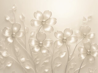 Pattern with delicate transparent  flowers isolated on a white background. Card for Easter, Birthday, Valentine's Day, Mother's Day, Women's Day, wedding. Summer concept. Copy space, flat lay.