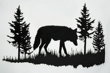 Silhouette of wolf in the forest,  Conceptual illustration