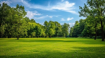 Beautiful park with a meadow and wooded area at sunrise in high resolution and high quality. concept parks,meadow,wallpaper,sunrise,forest