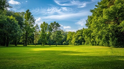 Beautiful park with a meadow and wooded area at sunrise in high resolution and high quality. concept parks,meadow,wallpaper,sunrise,forest,nature