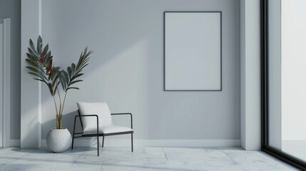 Minimalist hallway with a blank picture frame mockup background