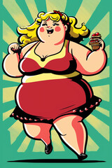 Overweight woman cartoon. Confident plus size beauty. Healthy sport lifestyle