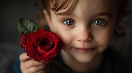 beautiful male child with a red rose in his hand generative ai